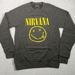 Nirvana smiley face grey‎ yellow band concert Crewneck pullover NWOT Men Medium